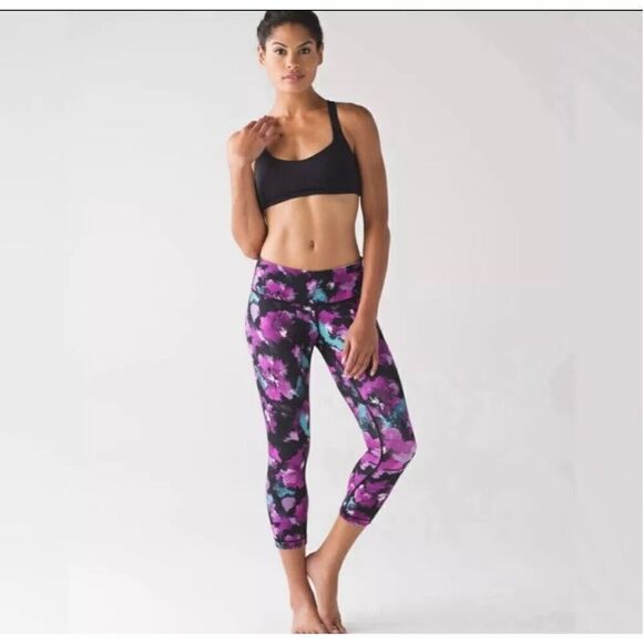 Lululemon Wunder Under III Midnight Bloom Black Dark Cropped Leggings - Women’s - Picture 1 of 7